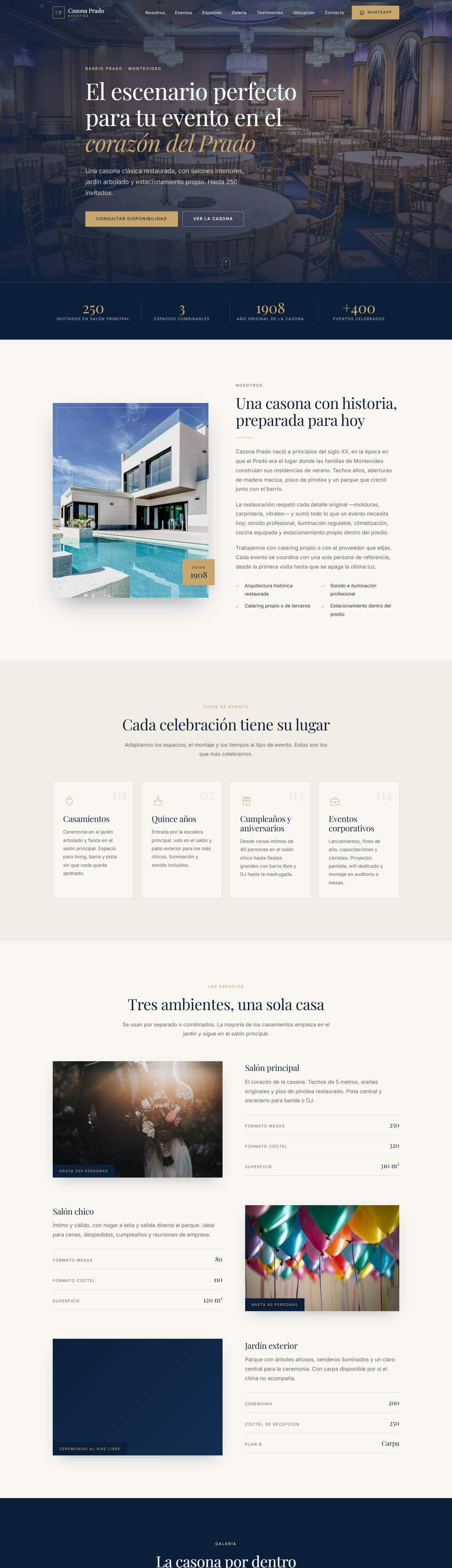 Captura del modelo de web para salón de eventos Casona Prado Eventos