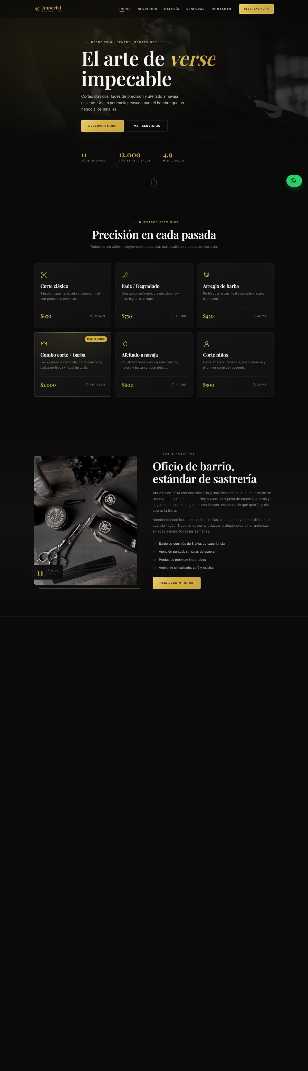 Captura del modelo de web para barbería Imperial Barber Club