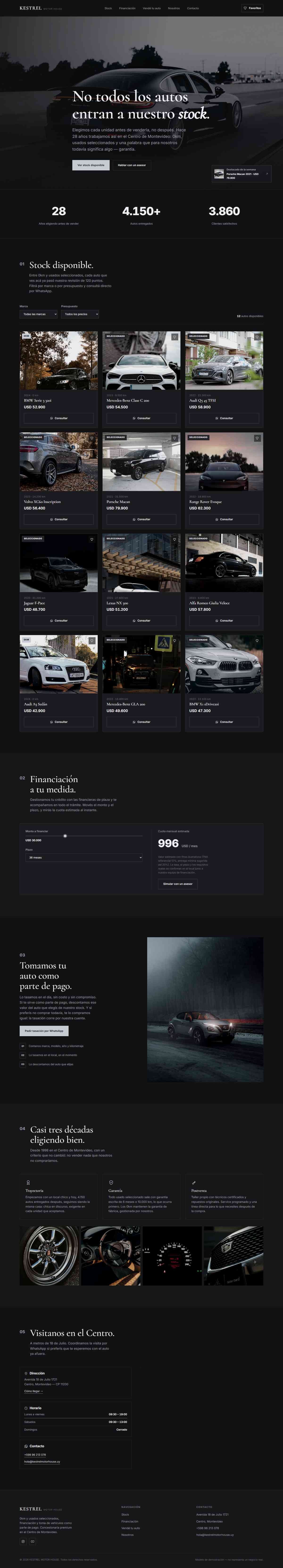 Captura del modelo de web para concesionaria de autos KESTREL MOTOR HOUSE